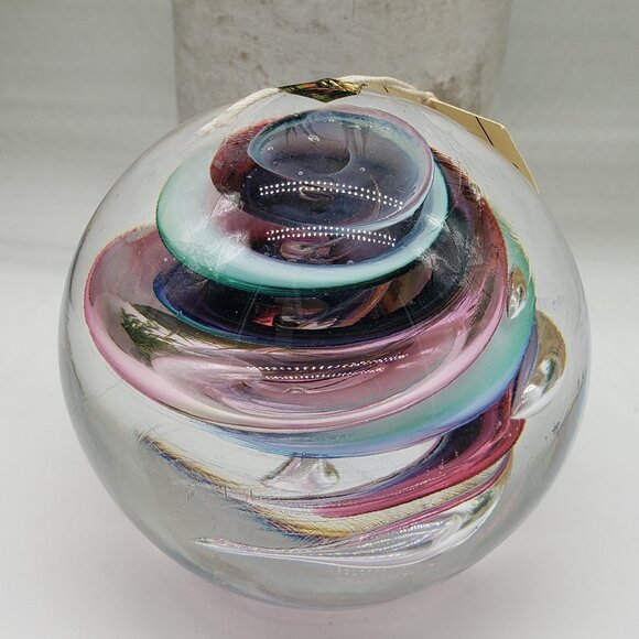 Marian Pyrcak Signed Pink Blue White Swirl 24% Crystal Glass Paperweight - Picture 3 of 8